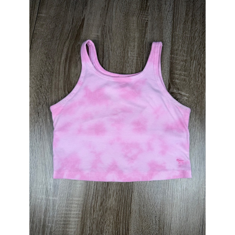 PINK Victoria's Secret Ribbed Tie Dye Crop Top Tank Pink Sleeveless Scoop Neck
